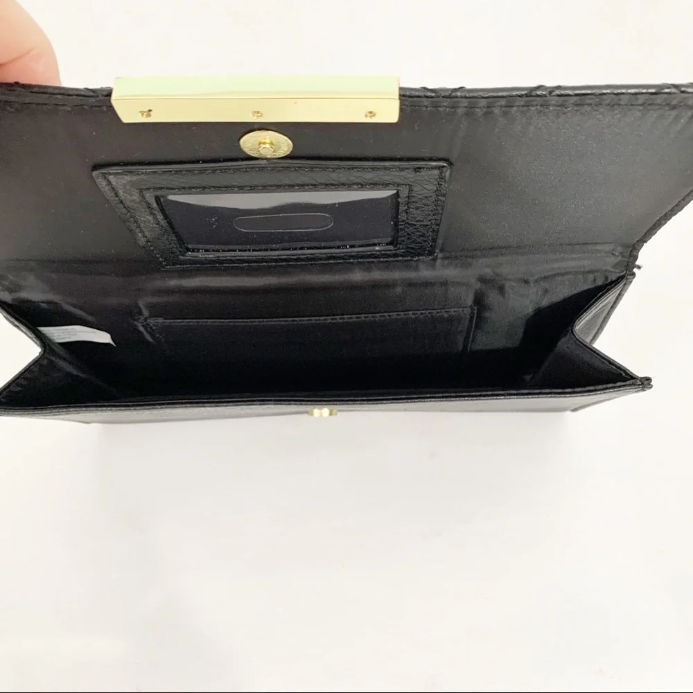 Guess Black Clutch with ID Window and Card Slots Flap Closure with Magnetic Snap